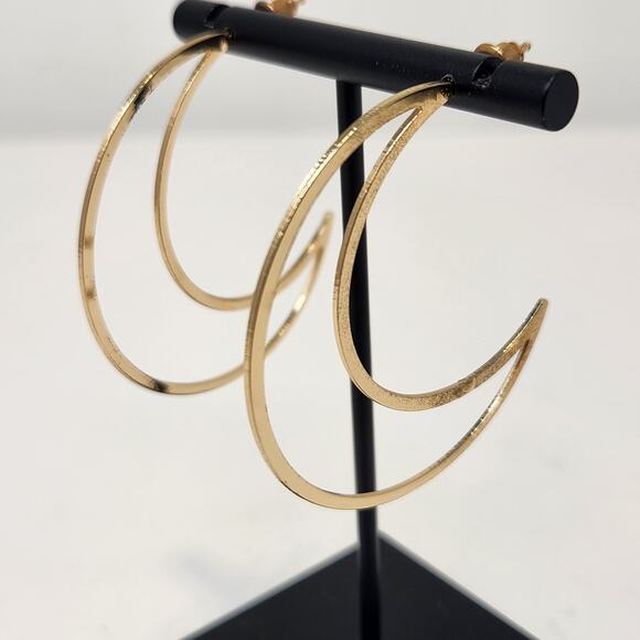 Crescent Moon Gold Tone Metal Post Oversized Earrings Fashion Celestial Jewelry - Picture 2 of 5